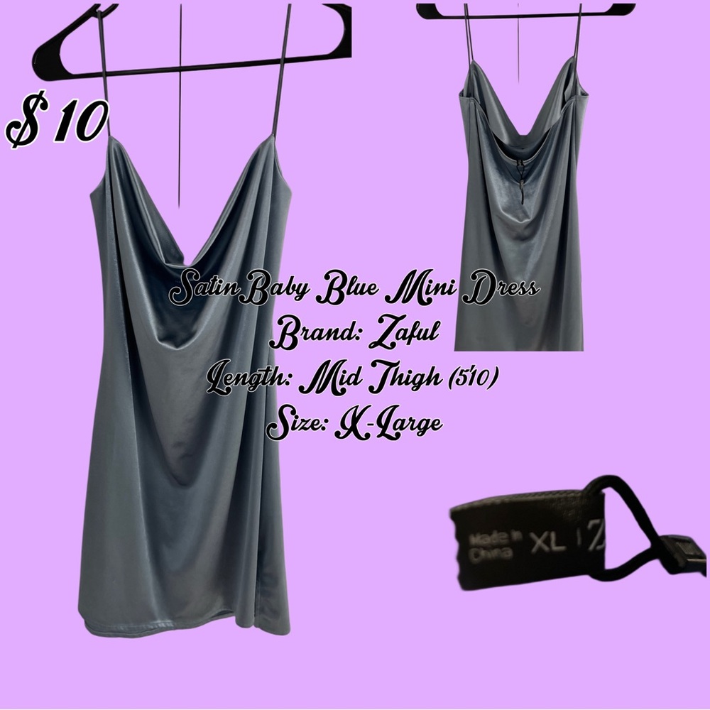 Zaful Light Blue Satin Slip Dress